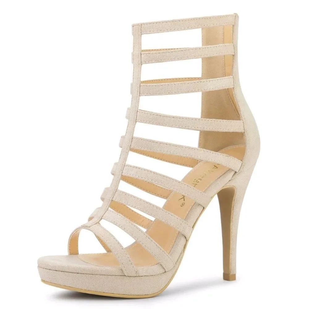 BRAND NEW ALLEGRA K WOMEN'S OPEN TOE PLATFORM STILETTO HEEL CAGE HEELED SANDALS